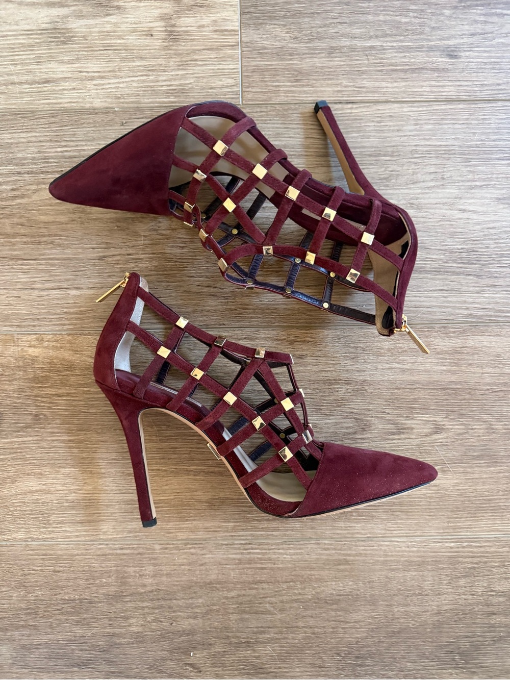 Michael Kors Burgundy Suede Cage Pointed-Toe Stiletto Heels Size 10